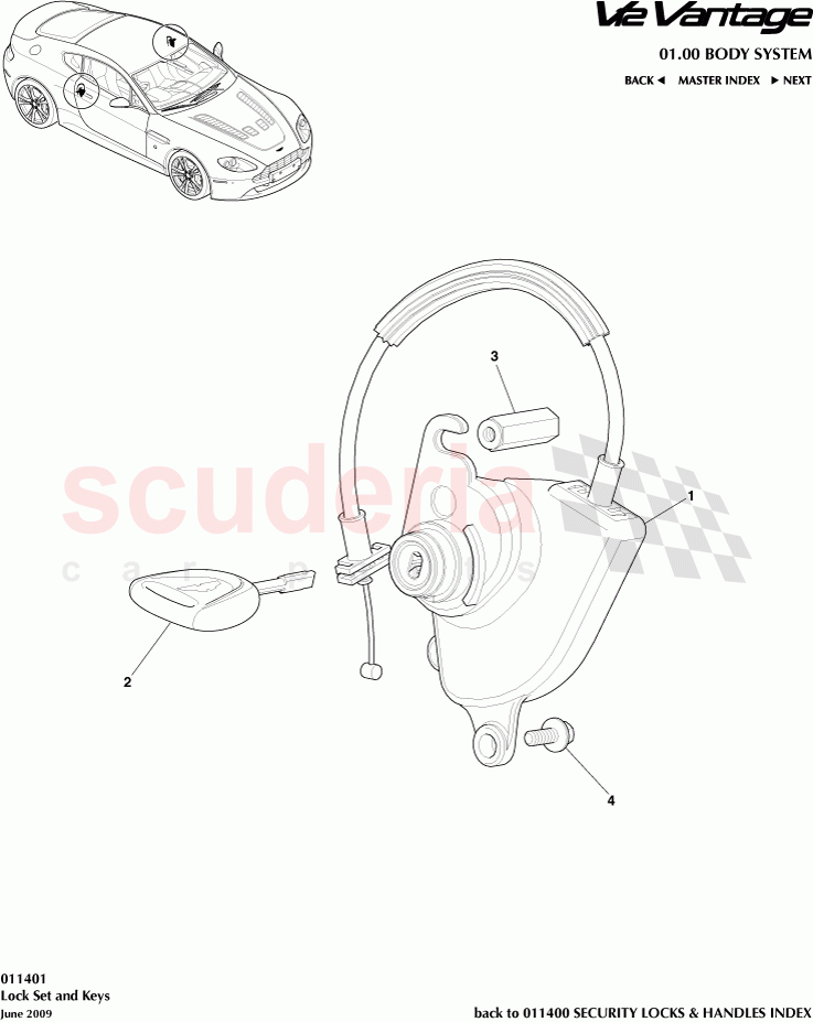 Lock Set and Keys of Aston Martin Aston Martin V12 Vantage (upto 2016)