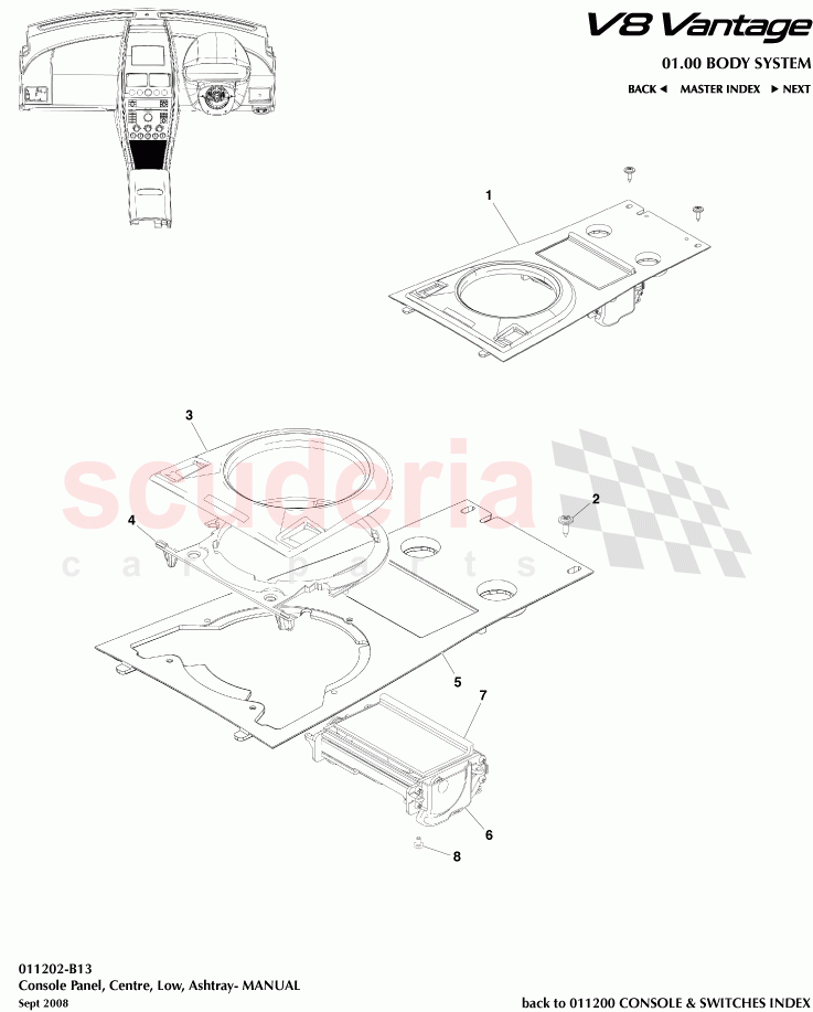 Console Panel, Centre, Low, Ashtray (Manual) of Aston Martin Aston Martin V8 Vantage (upto 2016)