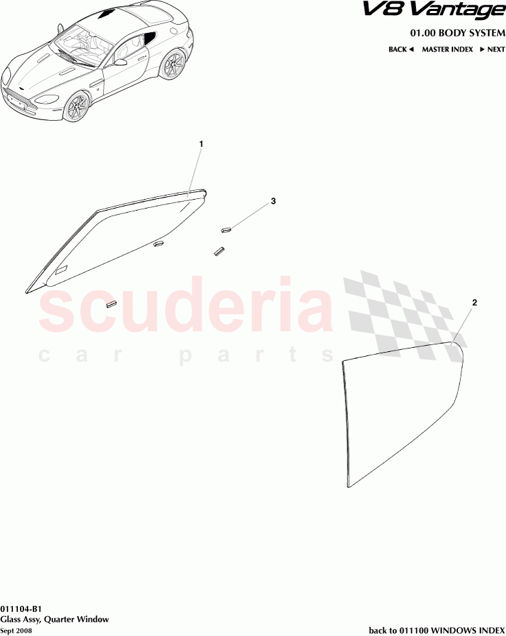 Glass Assembly Quarter Window of Aston Martin Aston Martin V8 Vantage (upto 2016)