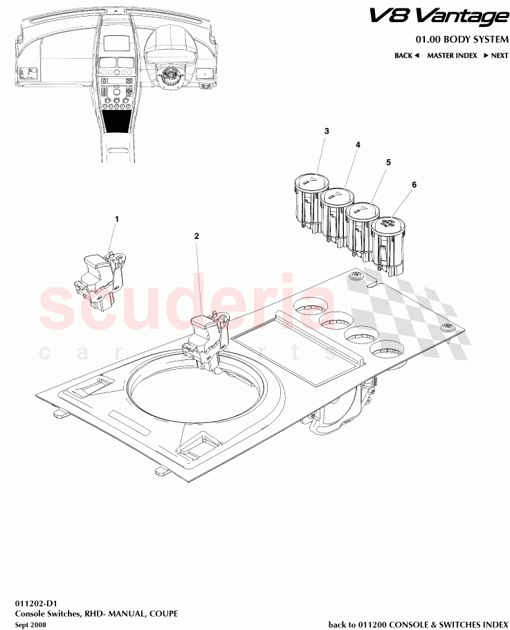 Console Switches (RHD) (Manual) (Coupe) of Aston Martin Aston Martin V8 Vantage (upto 2016)