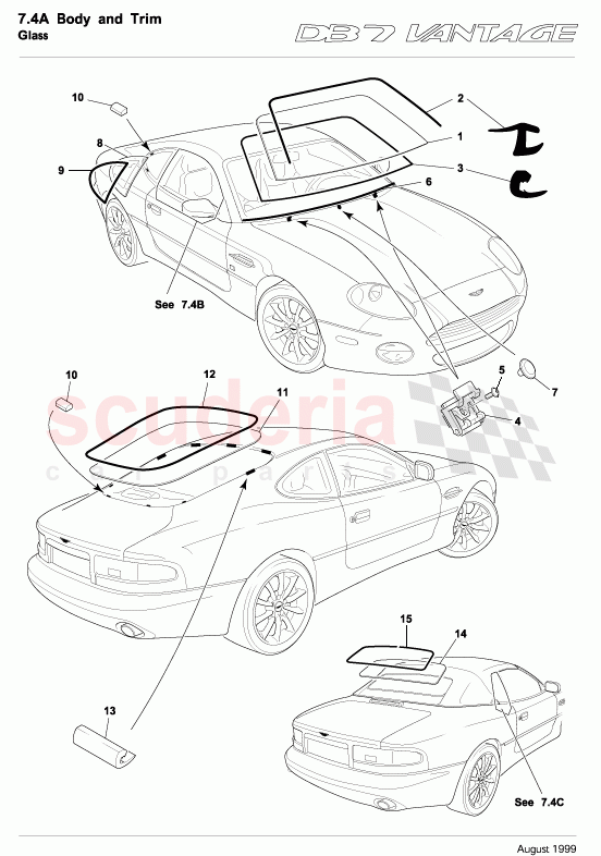 アストンマーティンDB7　ガラス Glass parts for Aston Martin DB7 Vantage