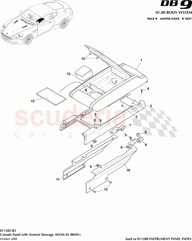 Console Panel with Armrest Stowage (Manual) (2008) of Aston Martin Aston Martin DB9 (2004-2012)