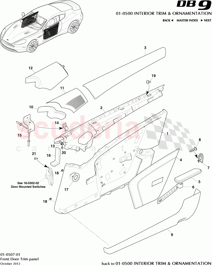 Front Door Trim Panel parts for Aston Martin DB9 (2013-2016)