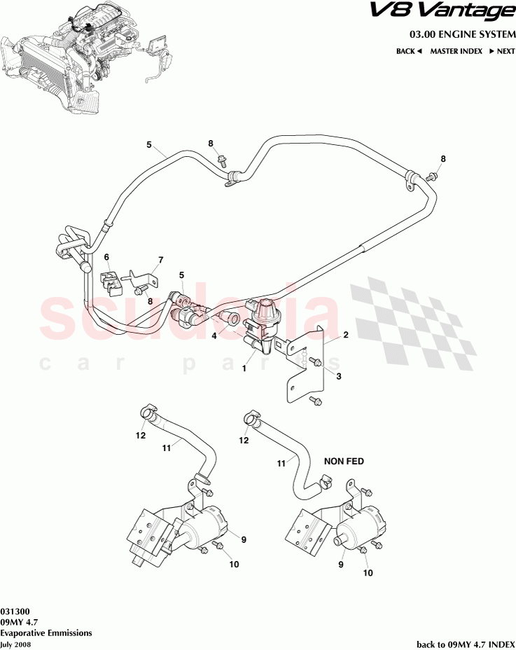 Evaporative Emissions parts for Aston Martin V8 Vantage (upto 2016