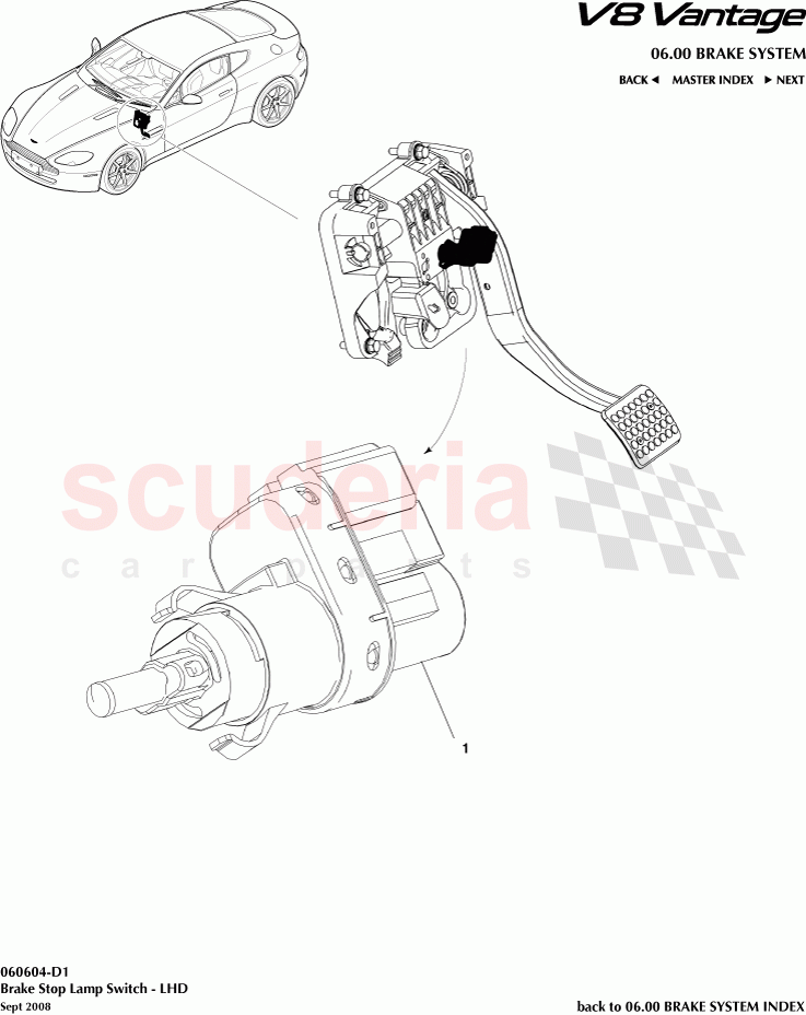 Brake Stop Lamp Switch (LHD) of Aston Martin Aston Martin V8 Vantage (upto 2016)