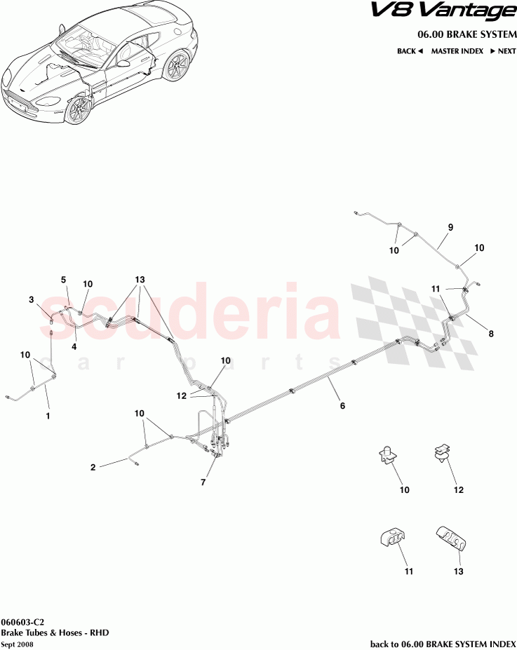 Brake Tubes and Hoses (RHD) of Aston Martin Aston Martin V8 Vantage (upto 2016)