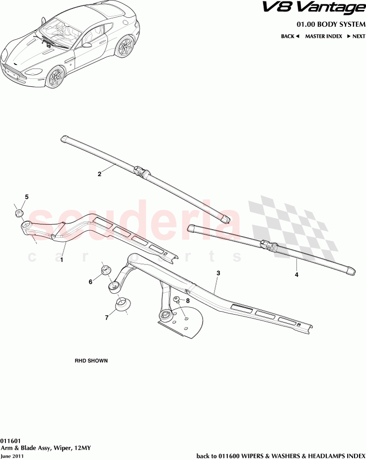 Wiper Arm and Blade Assembly (2012) of Aston Martin Aston Martin V8 Vantage (upto 2016)