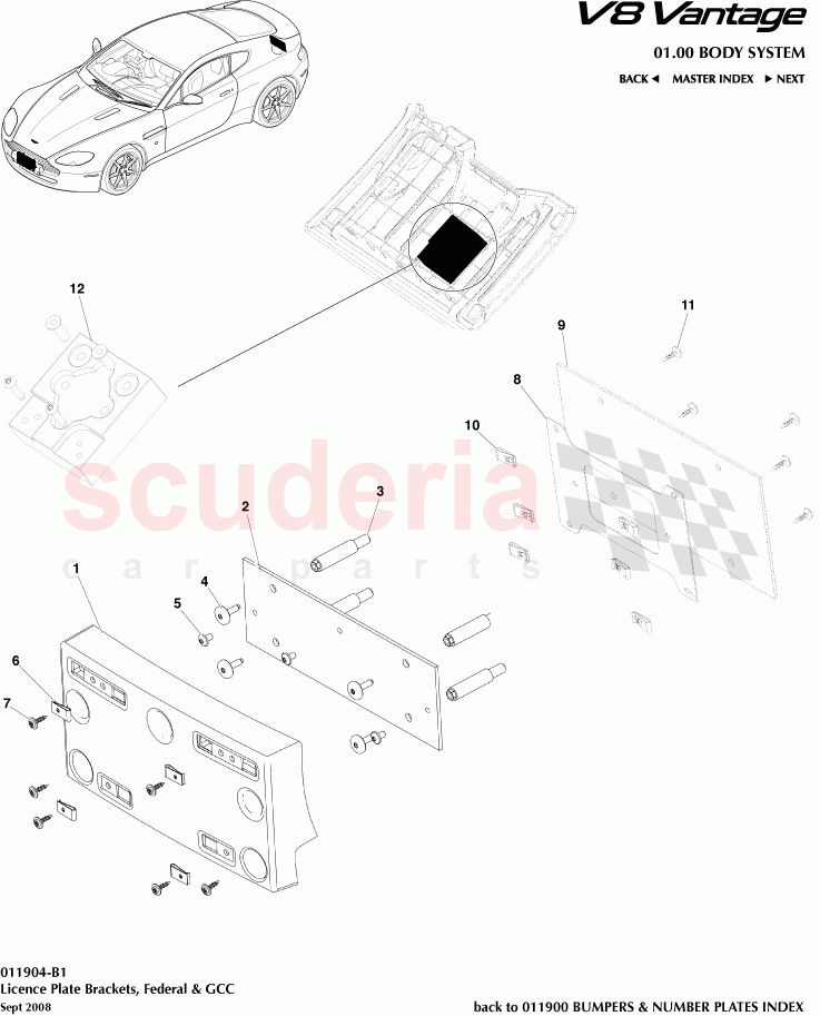 License Plate Brackets, Federal and GCC of Aston Martin Aston Martin V8 Vantage (upto 2016)