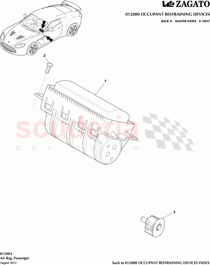 Air Bag, Passenger parts for Aston Martin V12 Zagato | Scuderia Car Parts