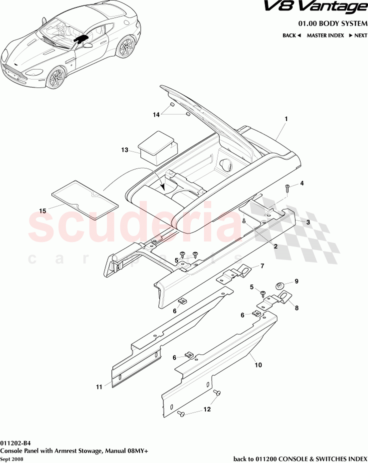 Console Panel with Armrest Stowage (Manual) (2008) of Aston Martin Aston Martin V8 Vantage (upto 2016)