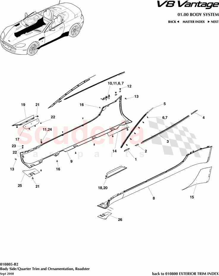 Body Side Quarter Trim and Ornamentation (Roadster) of Aston Martin Aston Martin V8 Vantage (upto 2016)