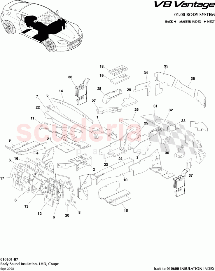 Body Sound Insulation (LHD) (Coupe) of Aston Martin Aston Martin V8 Vantage (upto 2016)