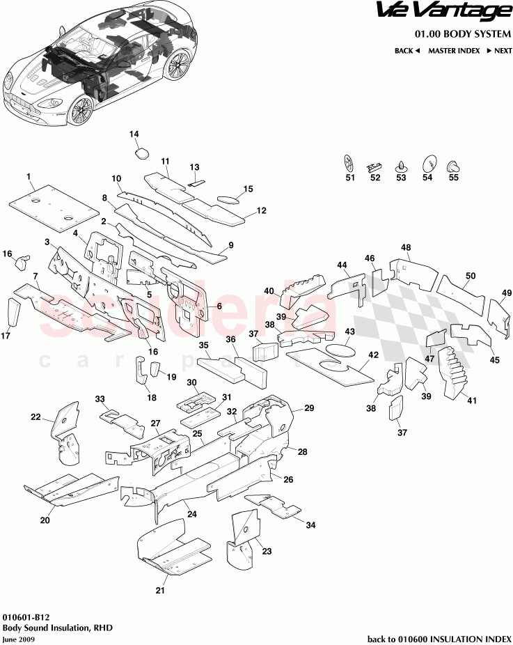 Body Sound Insulation (RHD) of Aston Martin Aston Martin V12 Vantage (upto 2016)
