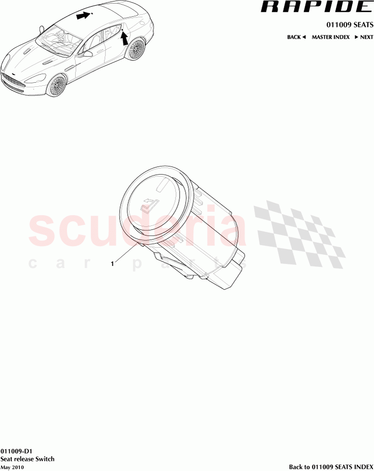Seat release Switch of Aston Martin Aston Martin Rapide