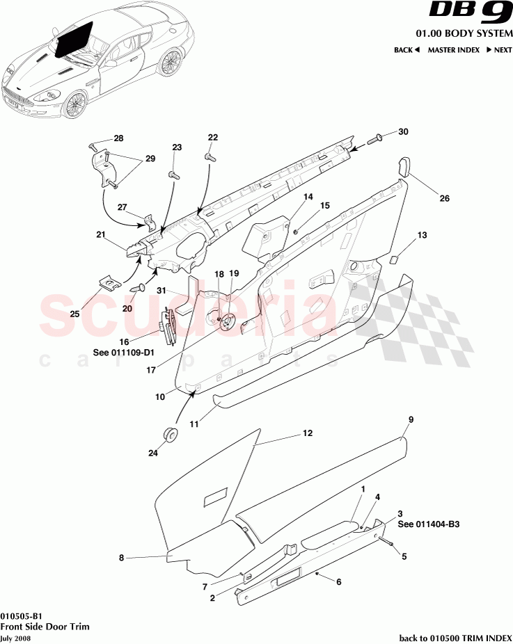 Front Side Door Trim of Aston Martin Aston Martin DB9 (2004-2012)