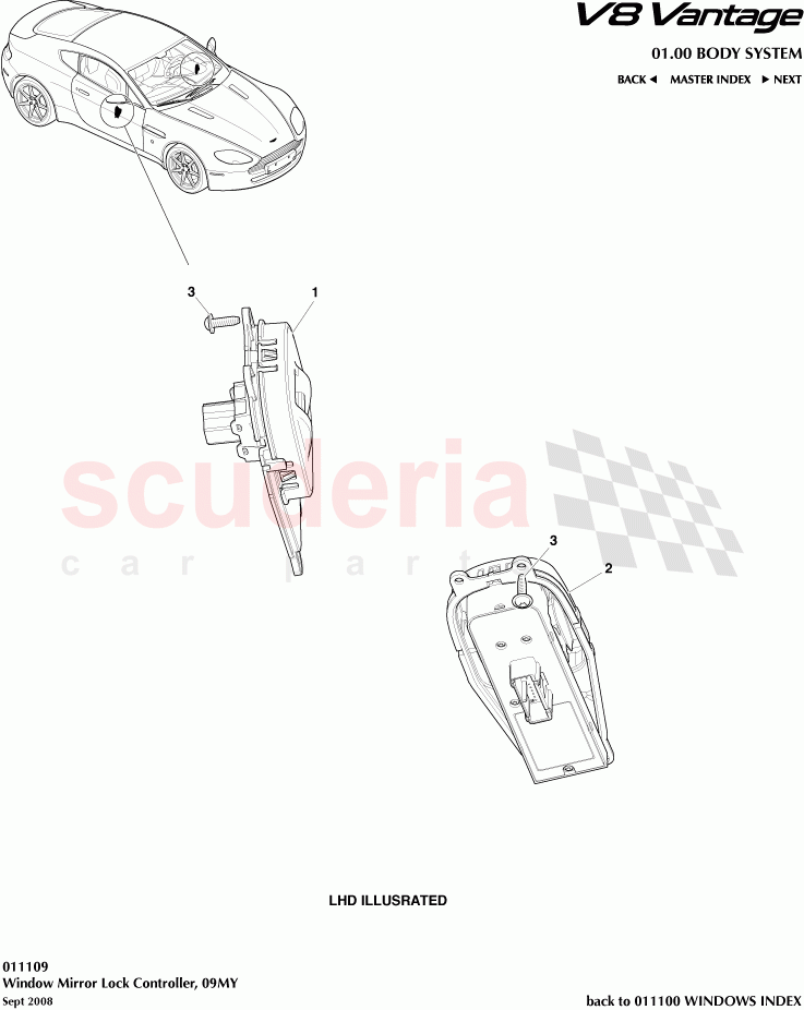 Window Mirror Lock Controller (2009) of Aston Martin Aston Martin V8 Vantage (upto 2016)