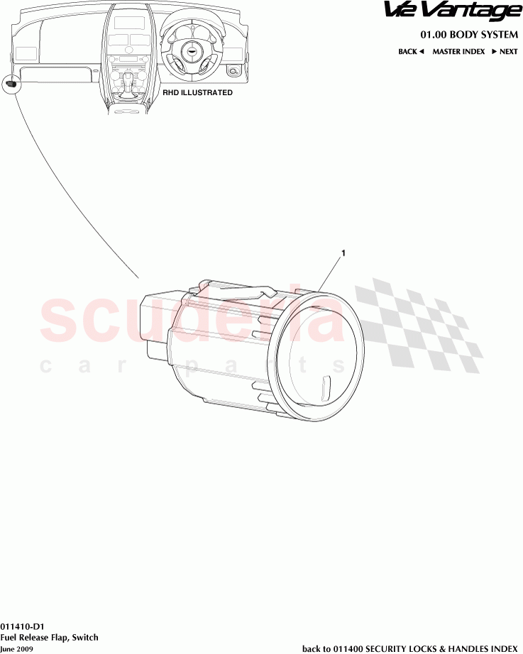 Fuel Release Flap, Switch of Aston Martin Aston Martin V12 Vantage (upto 2016)