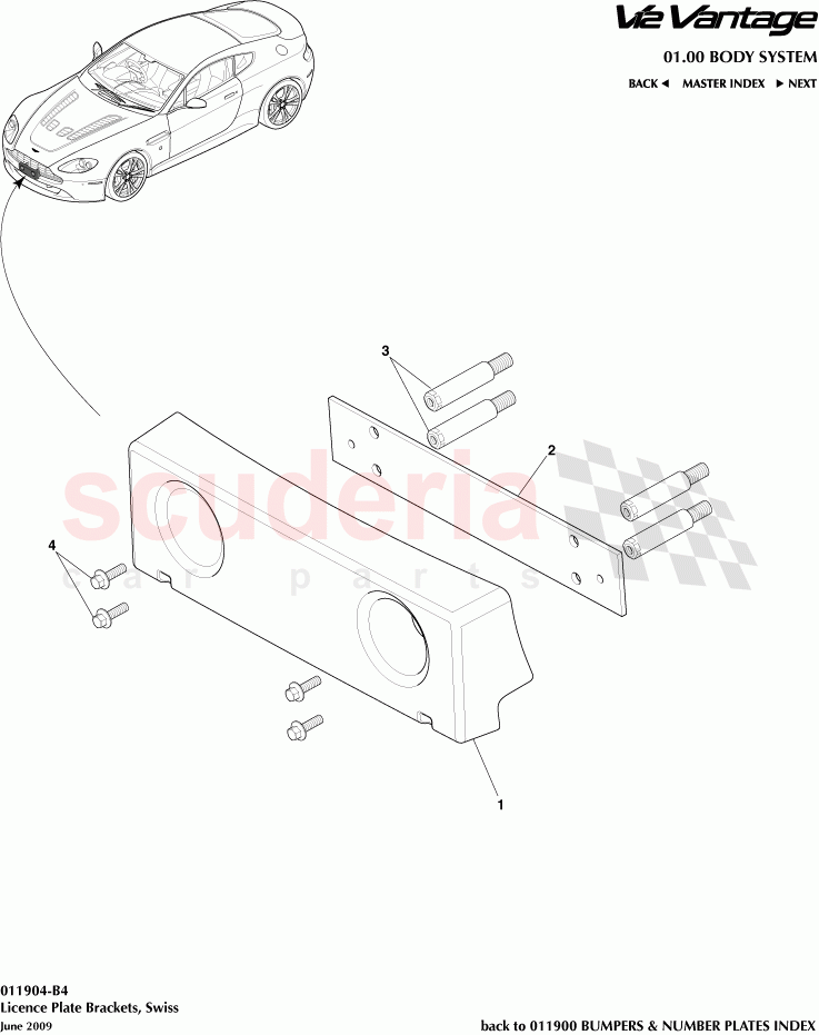 License Plate Brackets, Swiss of Aston Martin Aston Martin V12 Vantage (upto 2016)