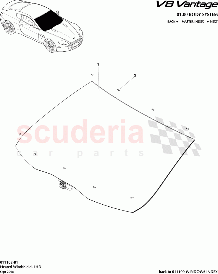 Heated Windshield (LHD) of Aston Martin Aston Martin V8 Vantage (upto 2016)