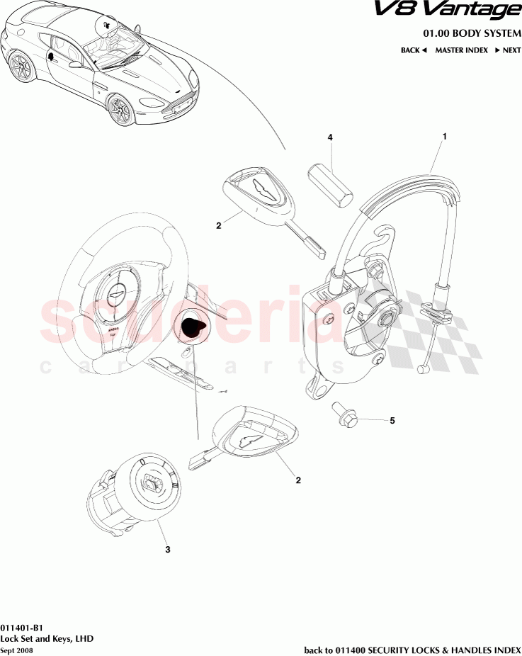Lock Set and Keys (LHD) of Aston Martin Aston Martin V8 Vantage (upto 2016)