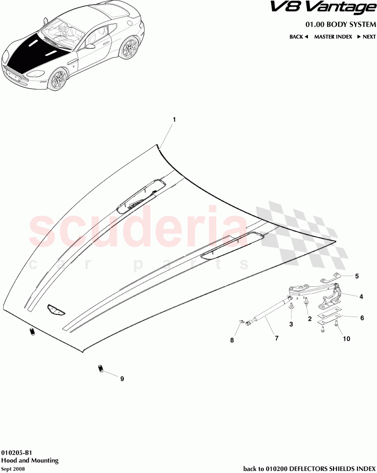 Hood and Mounting of Aston Martin Aston Martin V8 Vantage (upto 2016)