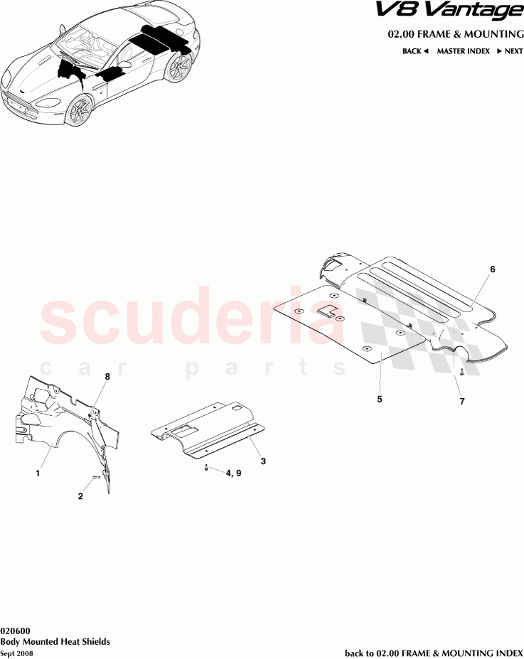 Body Mounted Heat Shields of Aston Martin Aston Martin V8 Vantage (upto 2016)