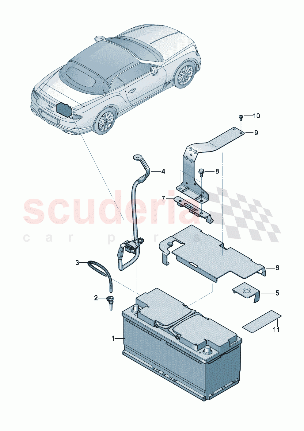 Battery battery mounting of Bentley Bentley New Continental Convertible (2019-2024)