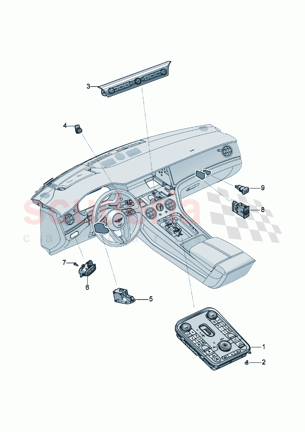 switches in dashboard switches in central console of Bentley Bentley New Continental Convertible (2019-2024)