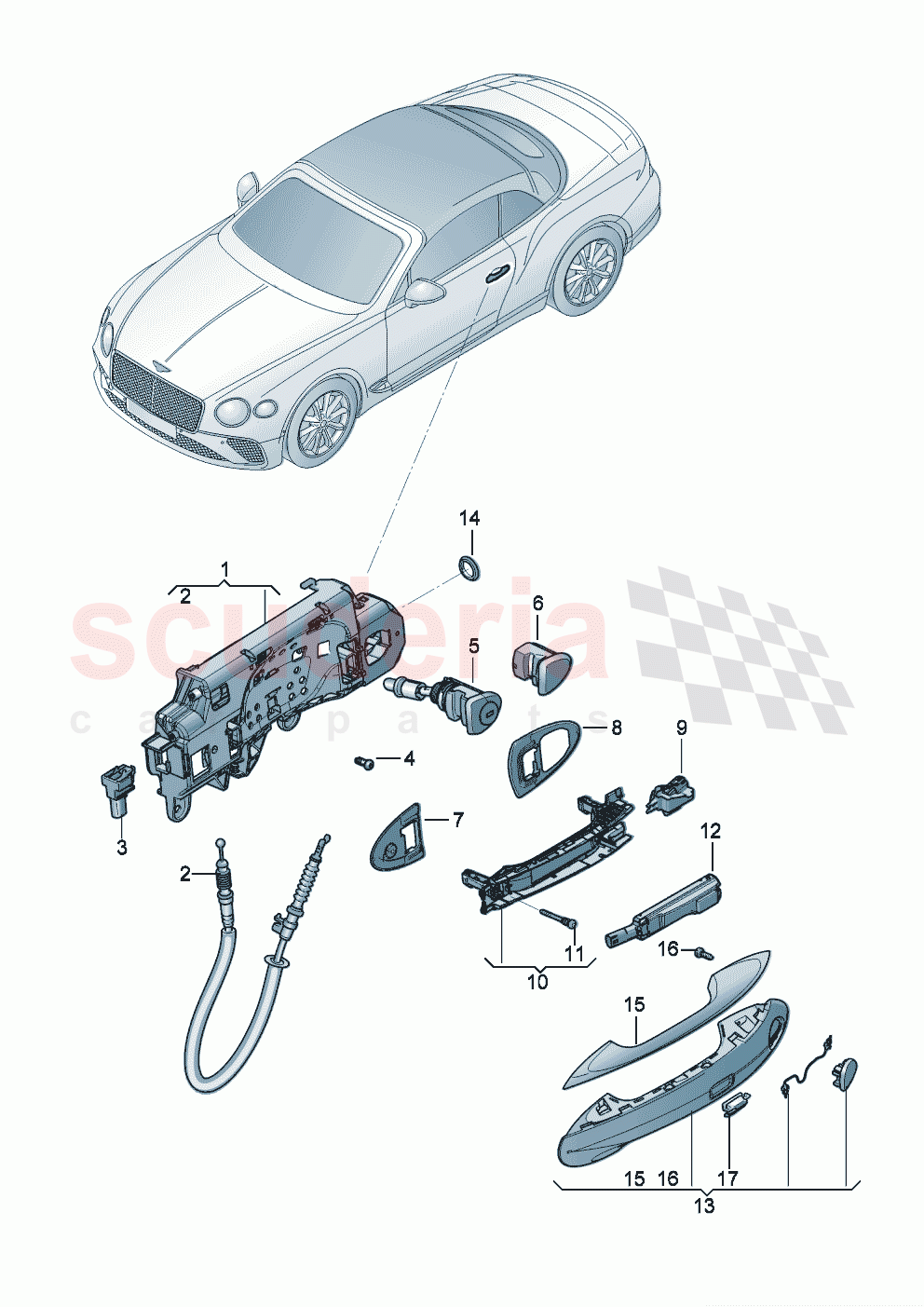 Door handle, exterior of Bentley Bentley New Continental Convertible (2019-2024)