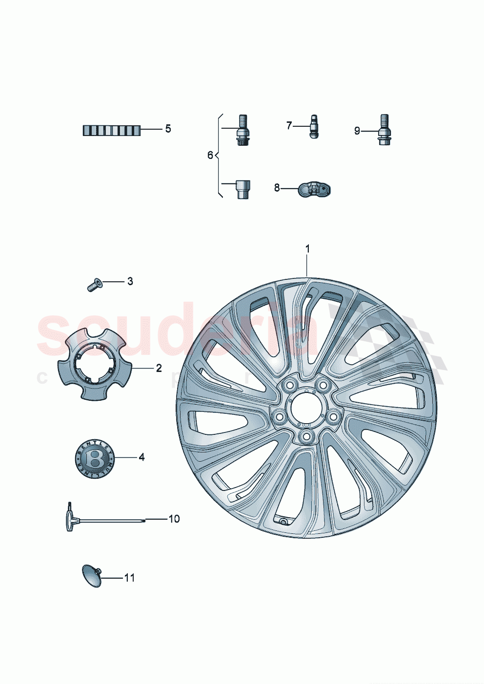 Aluminium rim Hub cap Mulliner Styling Specification D - MJ 2021>> of Bentley Bentley New Continental Convertible (2019-2024)