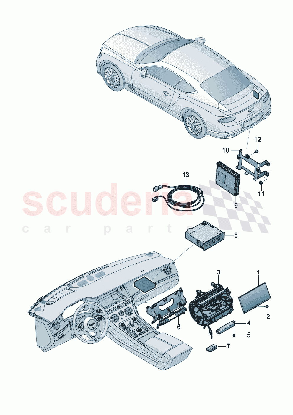Central display for navigation and TV of Bentley Bentley New Continental GT (2019-2024)