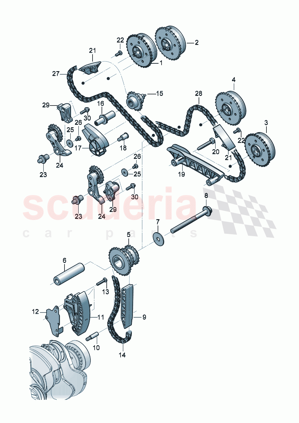 camshaft gear Drive chain chain tensioner of Bentley Bentley New Continental GT (2019-2024)