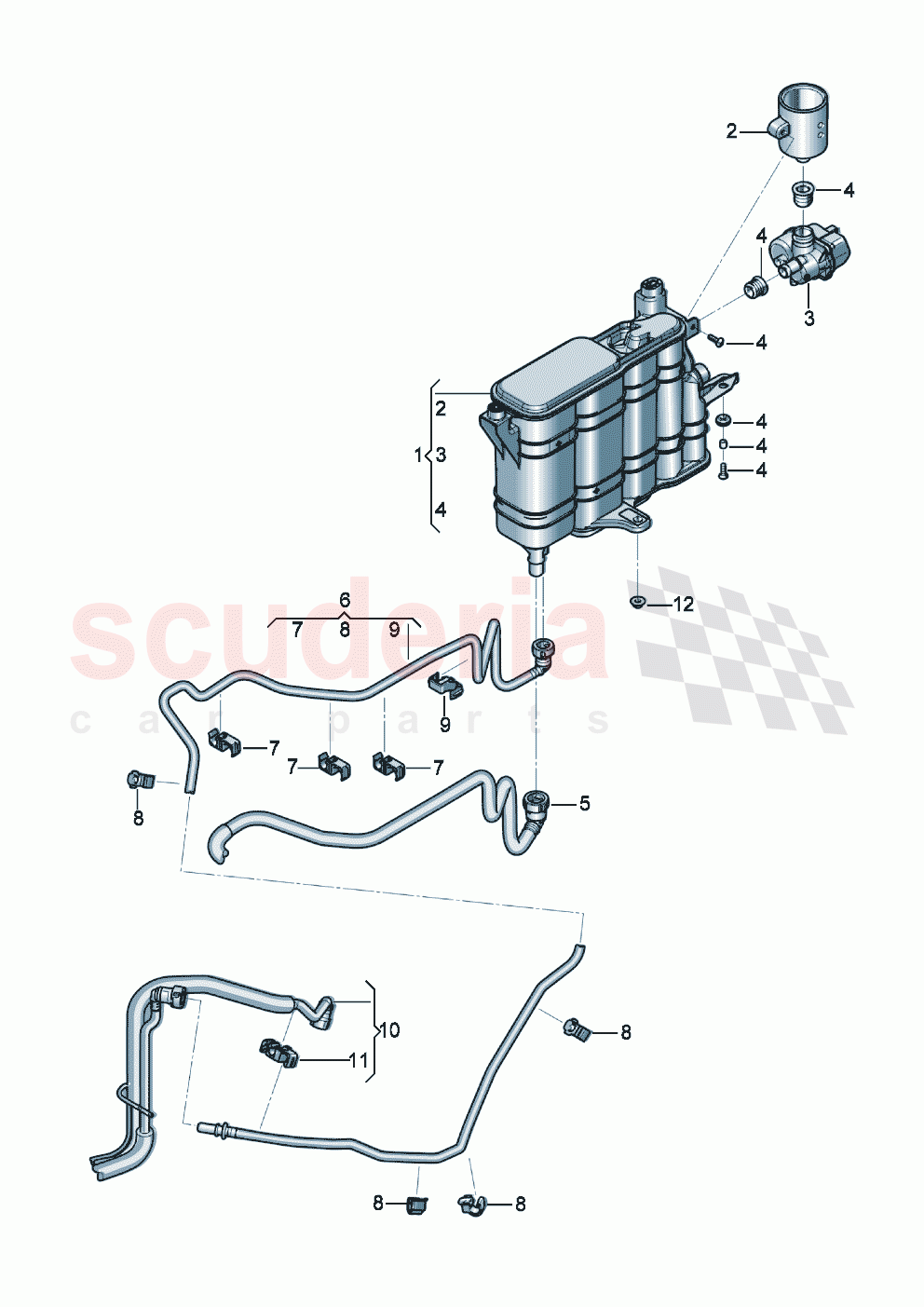 Active charcoal filter with diagnosis pump for fuel delivery system ventilation for fuel tank of Bentley Bentley New Continental GT (2019-2024)