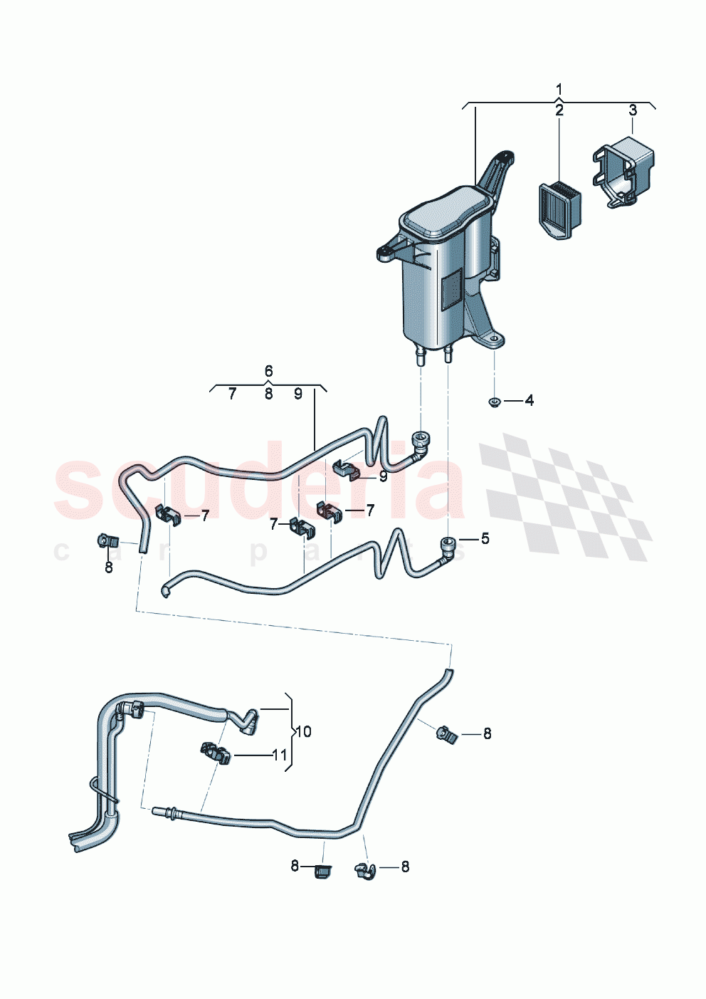 vapour container for activated charcoal canister ventilation for fuel tank of Bentley Bentley New Continental GT (2019-2024)