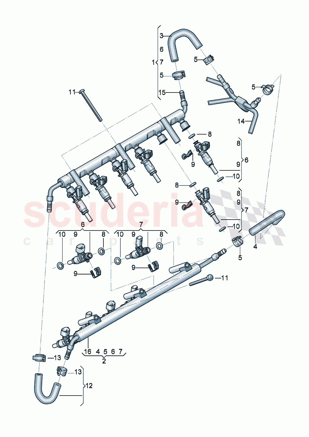 Fuel rail Injection valve Fuel hose of Bentley Bentley New Flying Spur (2020-2024)