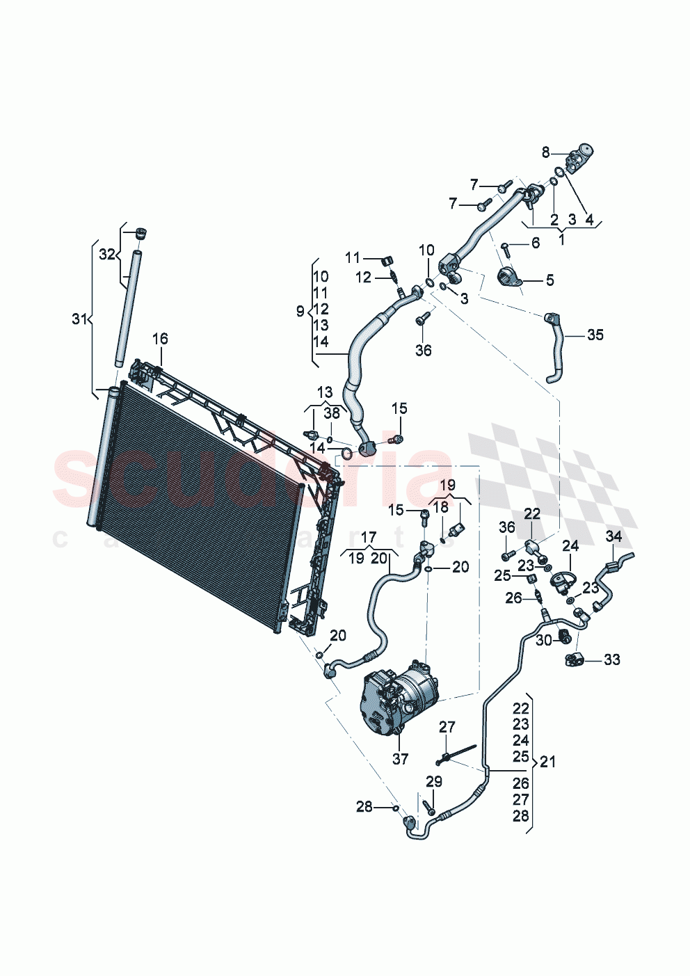 A/C condenser with dryer refrigerant circuit Engine bay of Bentley Bentley New Continental Convertible (2025-2026)
