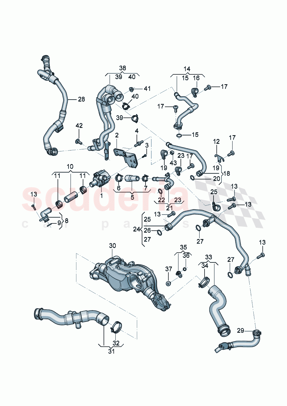 Coolant hoses and pipes Engine of Bentley Bentley New Continental GT (2025-2026)