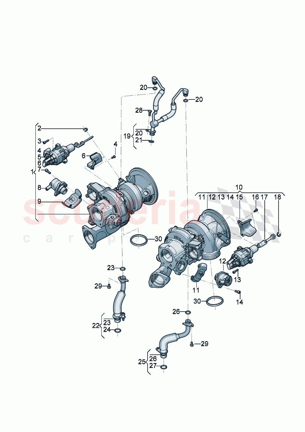 Exhaust gas turbocharger (water-cooled) Oil pressure line Oil return line of Bentley Bentley New Continental GT (2025-2026)