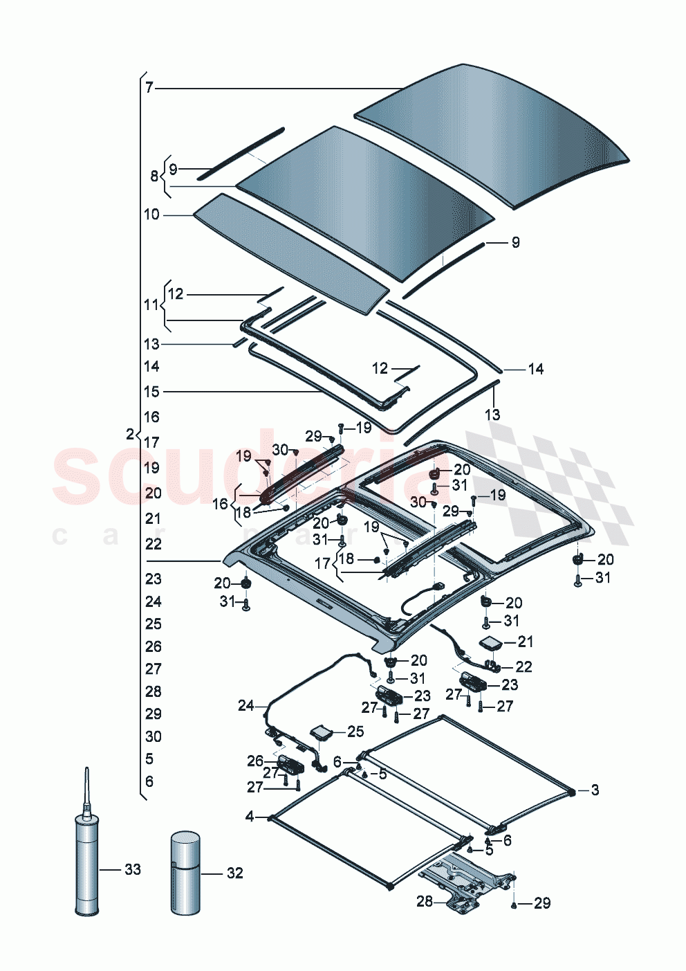 Panorama sunroof for vehicles with glass sliding and tilting sunroof of Bentley Bentley New Flying Spur (2025-2026)