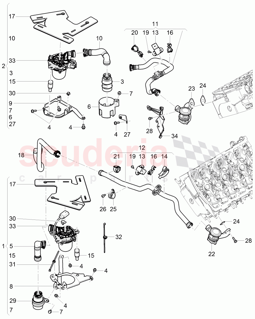 secondary air pump, secondary air control valve, pipes and hoses for purge system, F 3W-A-061 746>>, F ZA-A-061 746>> of Bentley Bentley Continental Supersports (2009-2011)