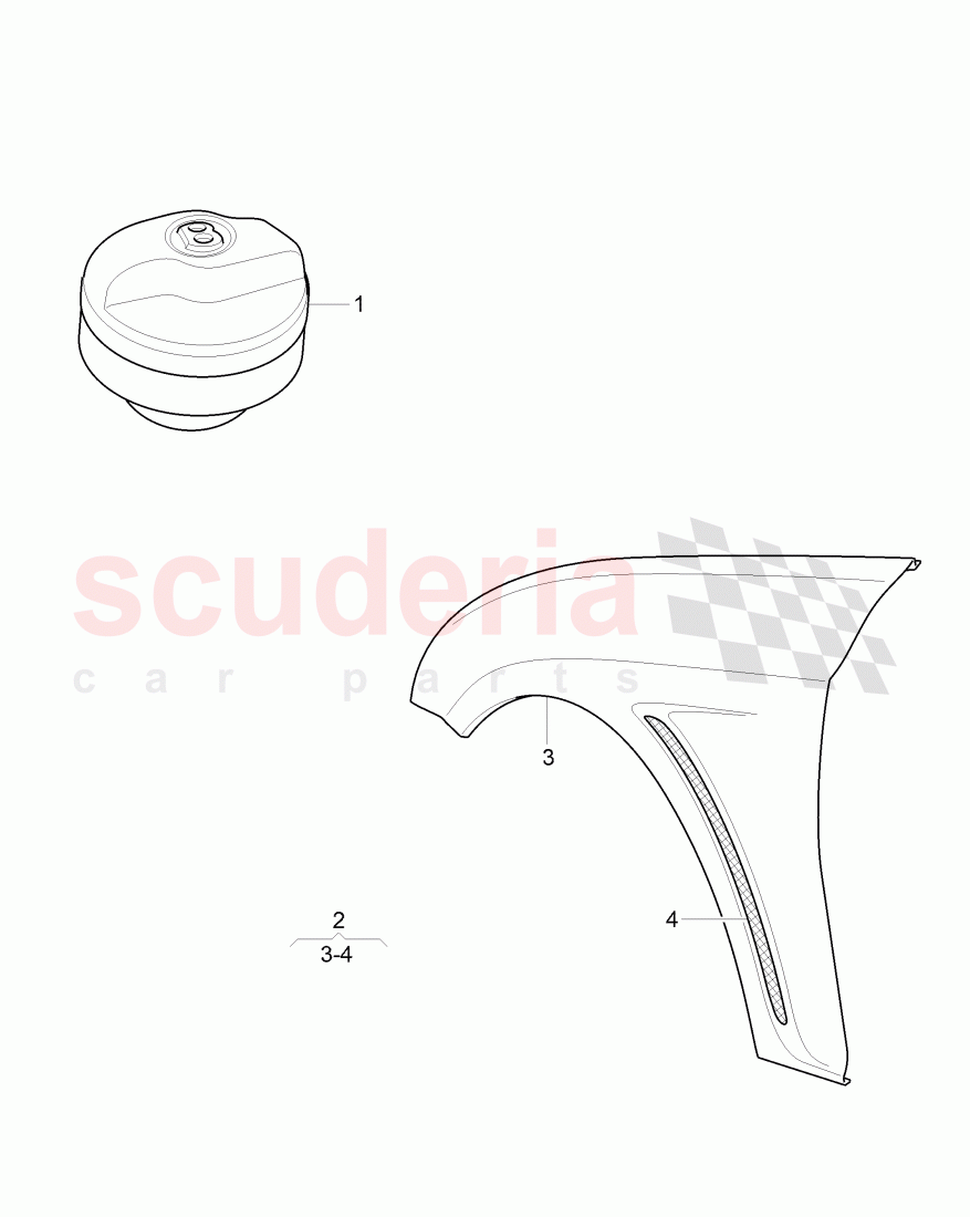 Original Accessories, 1 set of vent wings for service installation, fuel tank, cap of Bentley Bentley Continental Flying Spur (2006-2012)