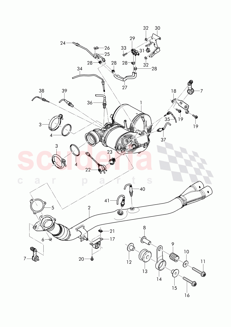 Exhaust pipe with catalyst and particulate filter, exhaust pipe of Bentley Bentley Bentayga (2015-2020)