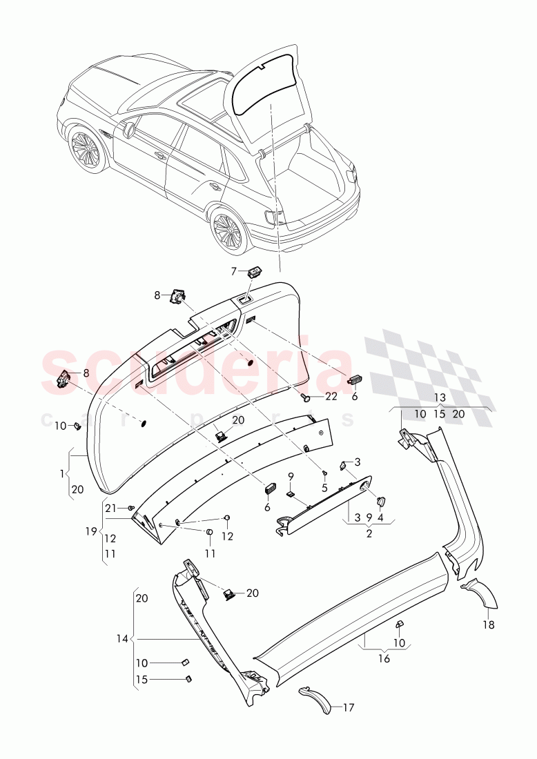 trim panel for hatch gate, F 4V-H-015 970>>, F ZV-H-015 970>> of Bentley Bentley Bentayga (2015-2020)
