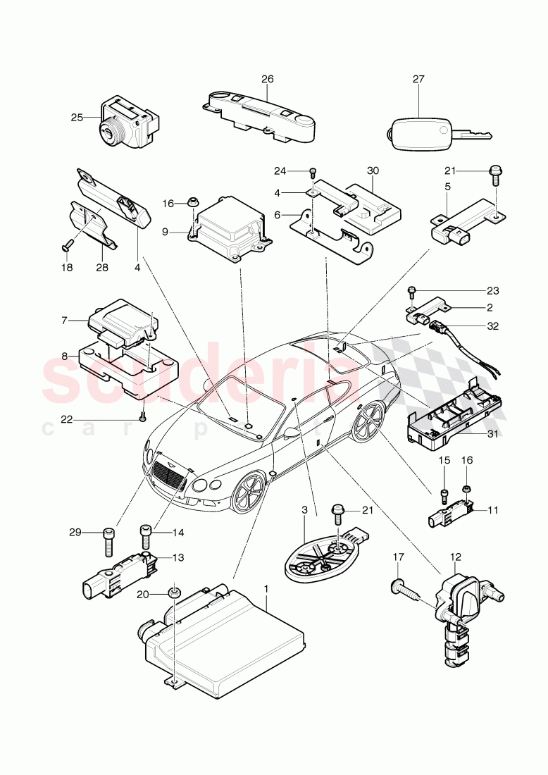 electronic control units for comfort version, D - MJ 2015>> of Bentley Bentley Continental GT (2011-2018)
