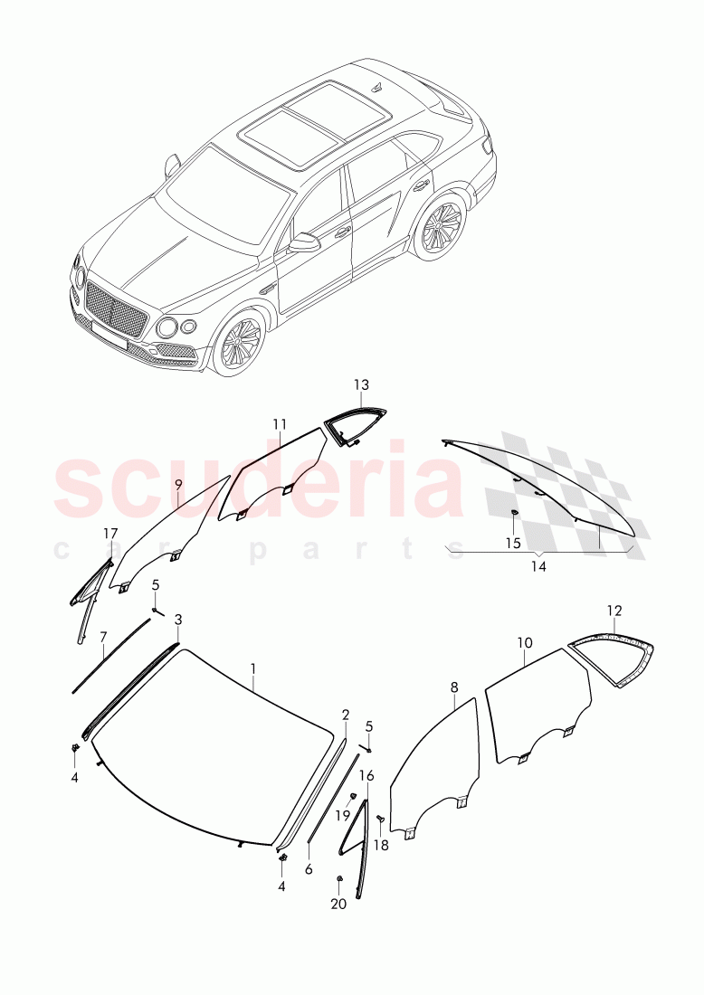 windshield glass, rear and side window, D >> - MJ 2017 of Bentley Bentley Bentayga (2015-2020)