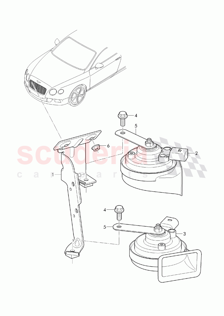 high volume horn, D >> - MJ 2014 of Bentley Bentley Continental GT (2011-2018)