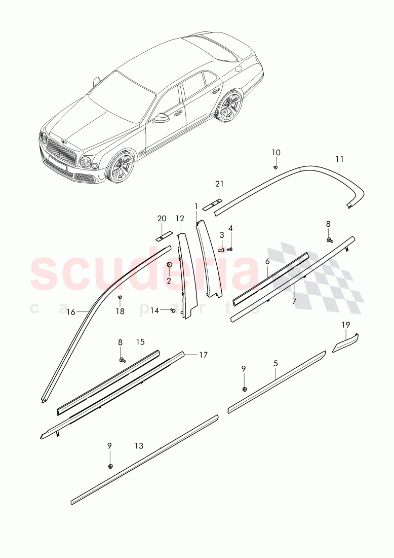 trim for door window frame, protection strip for door, D - MJ 2017>> of Bentley Bentley Mulsanne (2010+)