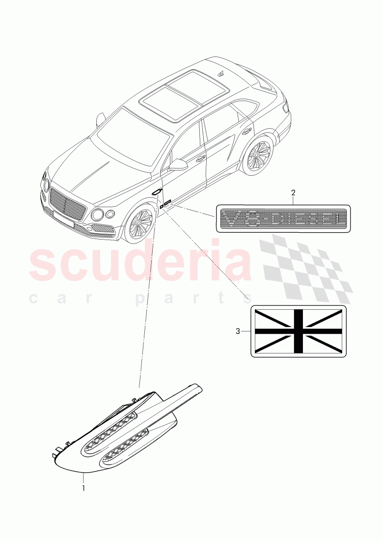 cooling air grill, Badges, D - MJ 2018>> of Bentley Bentley Bentayga (2015-2020)