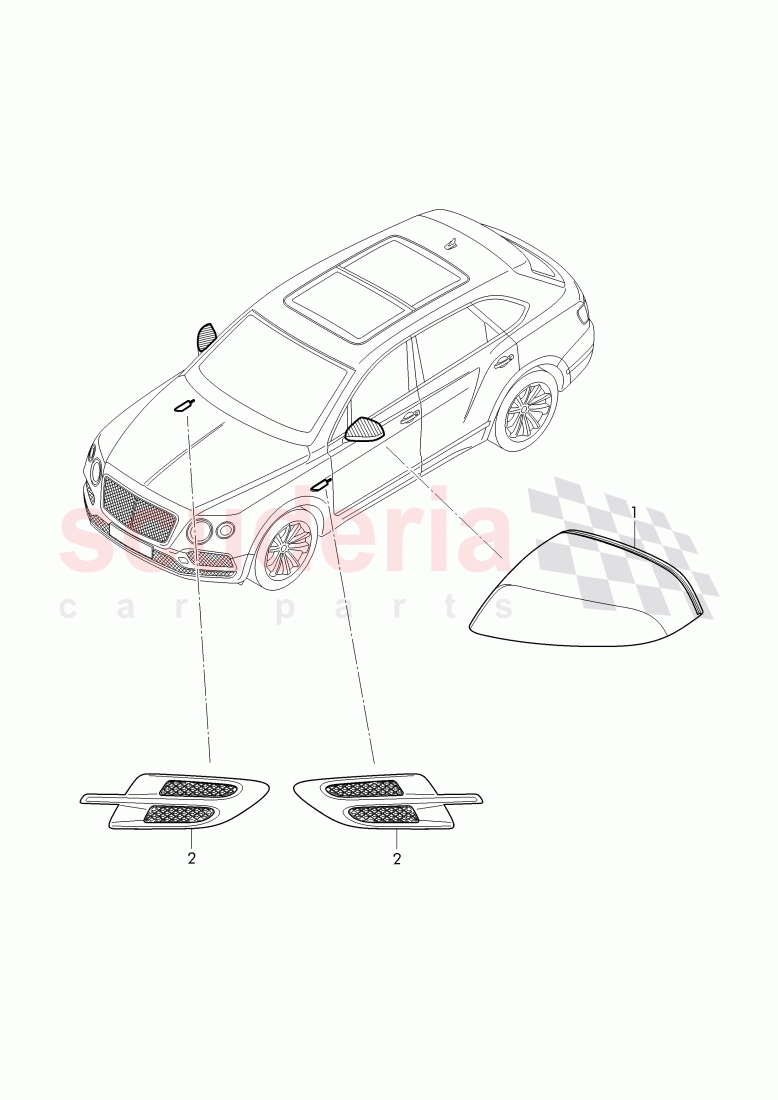 Original Accessories, rear view mirror, cooling air grill of Bentley Bentley Bentayga (2015-2020)