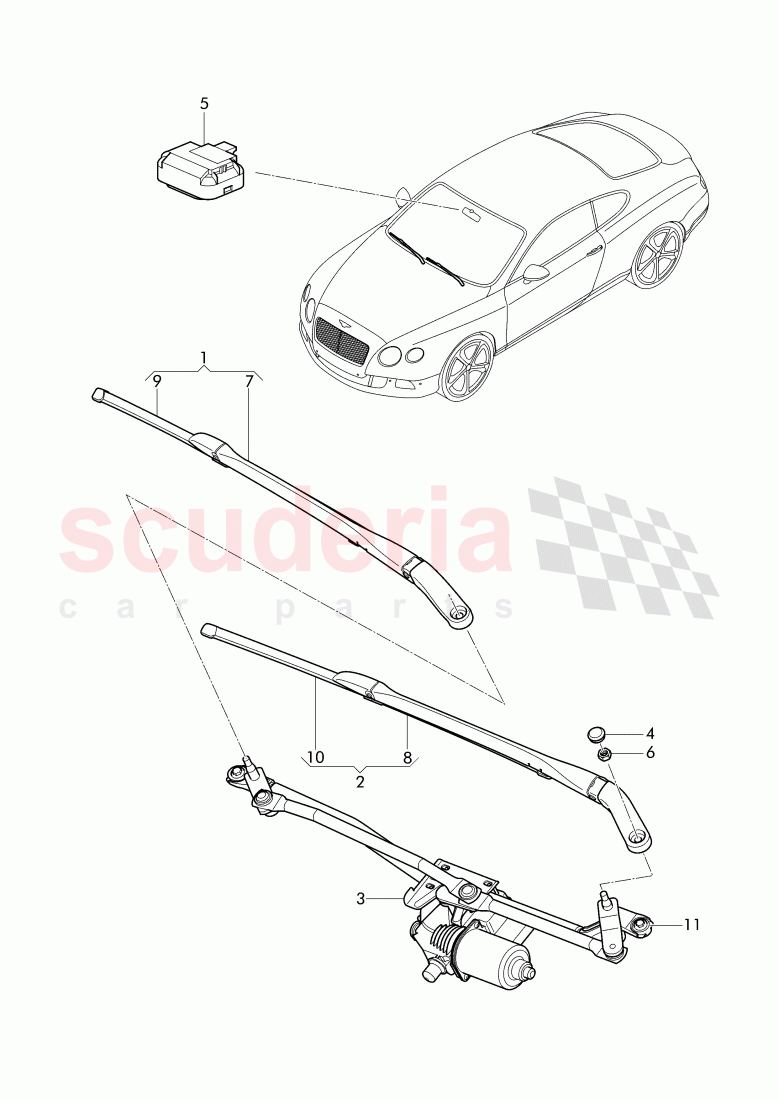 wiper motor, wiper arm with wiper, blade of Bentley Bentley Continental Supersports (2017+)